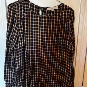 LOFT Women's Plaid Top - Black and Beige